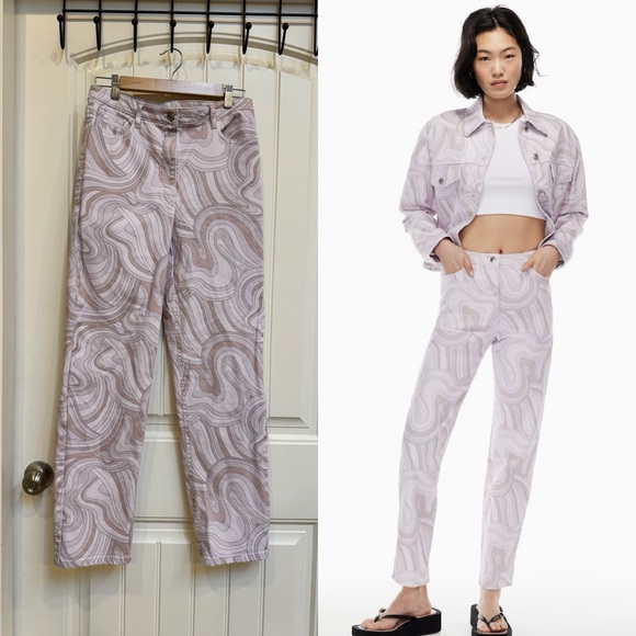 Wilfred Pants - Aritzia Wilfred High Waisted Vera Twill Pant in Pink Soft Swirls. Size 6